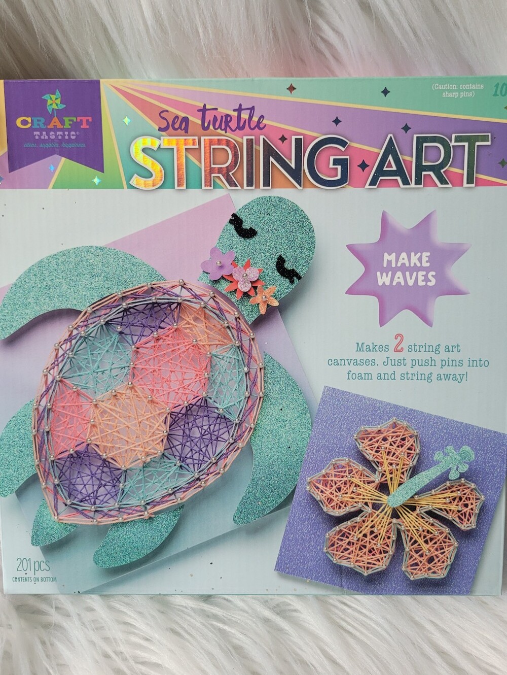 String Art Sea Turtle & Hibiscus Flower